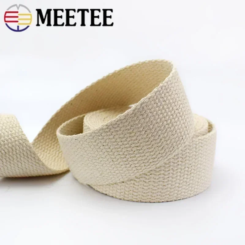 5Meters Meetee Cotton Webbing 20/25/30/38/50mm Natural Color Canvas Ribbon Bag Strap Belt DIY Sewing Clothes Tape Decor Craft