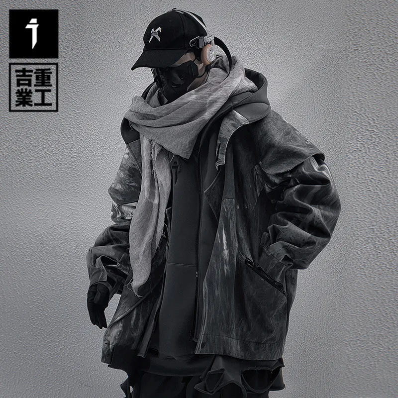 11 BYBB\'S DARK Men Functional Cargo Jacket Techwear Winter Fake two-piece Tactical Windbreaker Coats Loose Jackets Streetwear