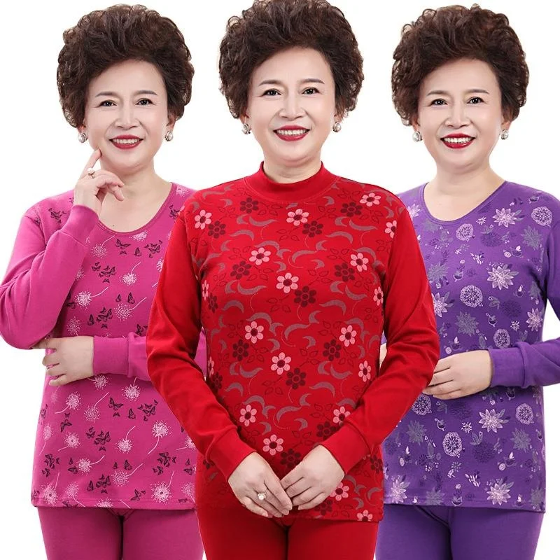 

Pure Cotton Warm Underwear Set for Women Thin Printed Home Clothes Pants And Sweater Home Clothes Suitable for Middle-Aged An...
