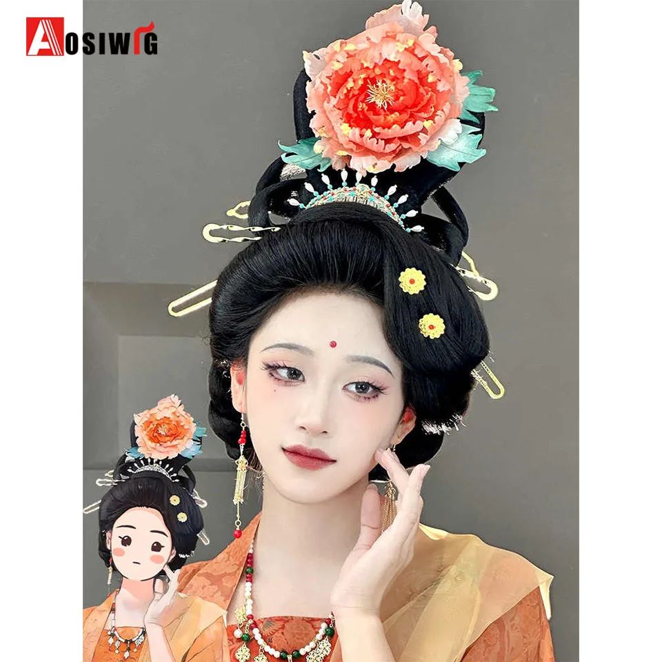 Synthetic Ancient Costume Bun Tang Style Integrated Hairdo Tang Furong Hairdo Ancient Costume Noble Consort Style Dress Up Wig