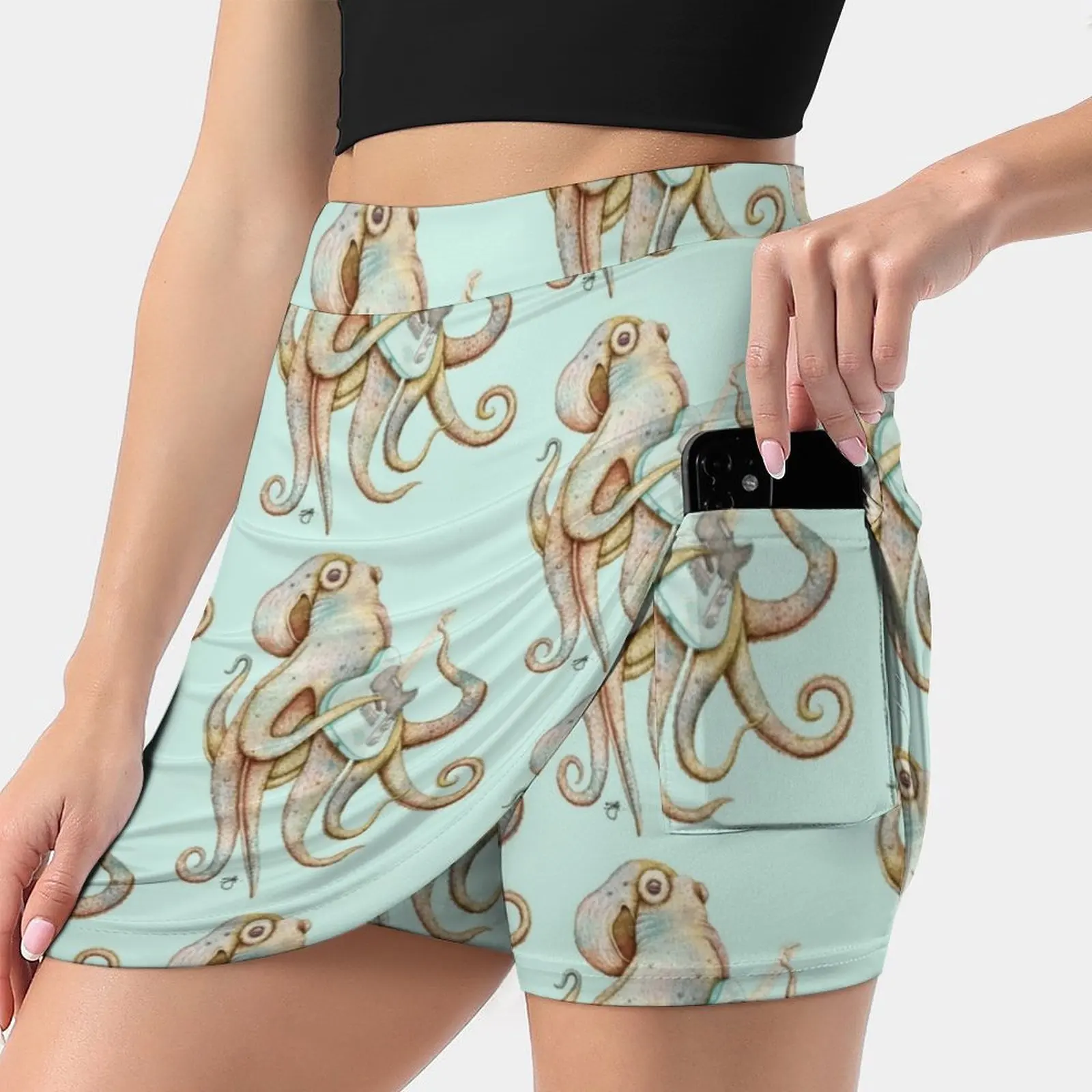 Polah-The Axe Wielding Octopus ( On Aqua ) Korean Fashion Skirt Summer Skirts For Women Light Proof Trouser Skirt Octopus