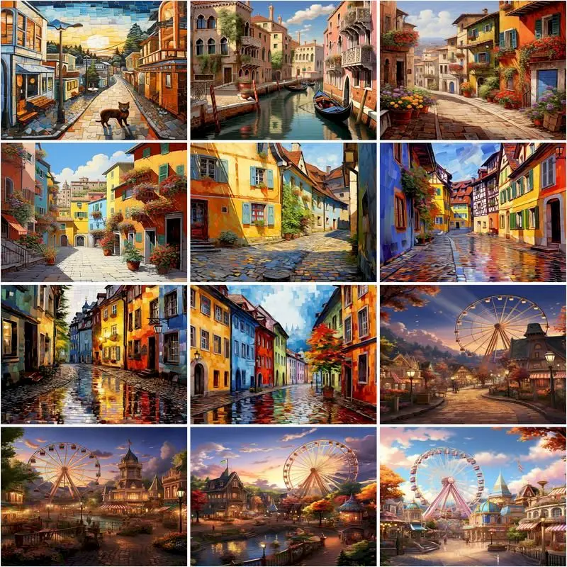 

CHENISTORY 5D DIY Diamond Embroidery Town Landscape Full Square Diamond Painting Mosaic Stitch Picture Home Decor