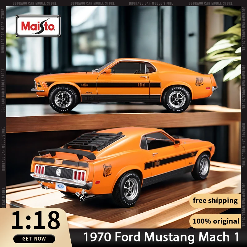 

1:18 1970 Ford Mustang Mach 1 Vintage Car Maisto Diecast Model Edition Alloy Luxury Vehicle Toys Collection Ornaments Gift