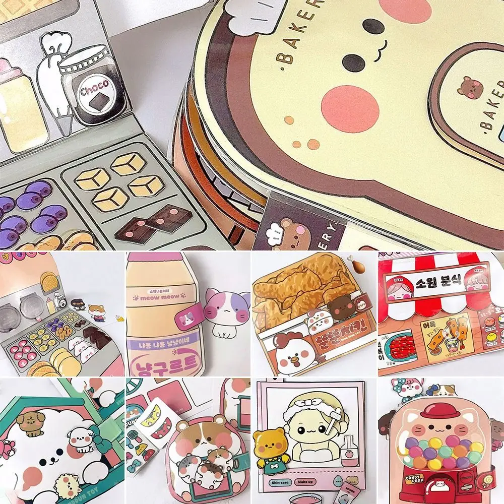 Paper Waffle Quiet Book Colorful Fried Chicken Cartoon Busy Book Handmade Toy Convenience Store Snack Bar Sticker Game.