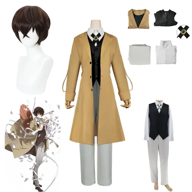 

Anime Bungo Stray Dogs Dazai Osamu Cosplay Costume Long Jacket Coat Suit Adult Men Windbreaker Halloween Christmas clothing