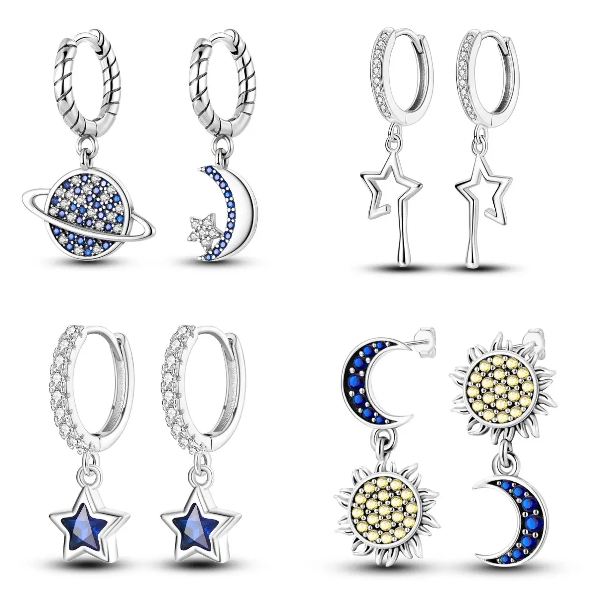 Boucles d'oreilles en argent regardé S925 pour femmes et filles, planète bleue, lune, goutte