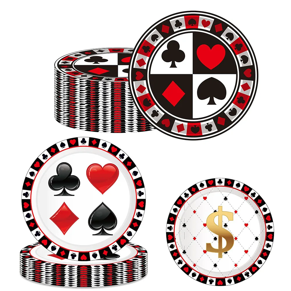 Casino Poker Card Theme Paper Plates Las Vegas Paper 7inch plate Set Club Game Dinner Night Playing Cards Themed Party Supplies