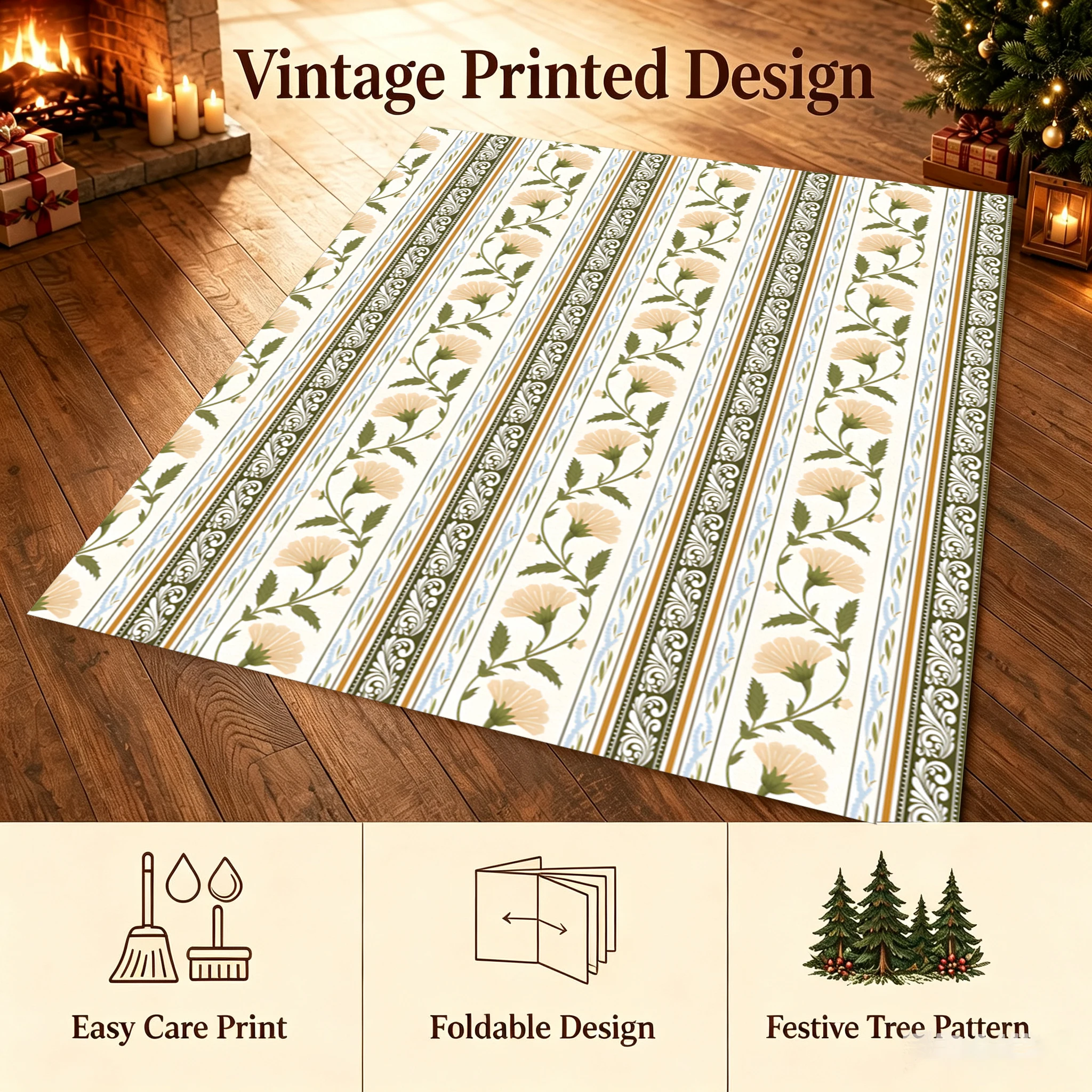 2D Large Carpet with Light Pink Floral Stripes, Retro French Style, Suitable for Living Room, Bedroom, and the Entire House, Instantly Refreshes Autumn and Winter Decor