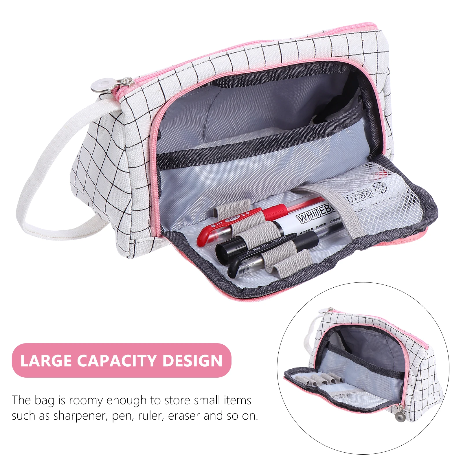 Large Capacity Pencil Case Handheld Bag Student Stationery Storage Pouch Canvas Zipper
