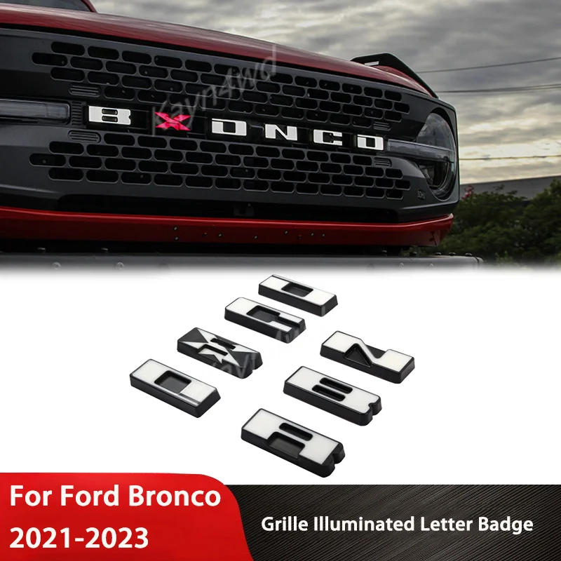 Off Road 4x4 Exterior Accessories Front Grille Illuminated Emblem Letter Badge with Light For Ford Bronco 2021-2023 2/4 Door