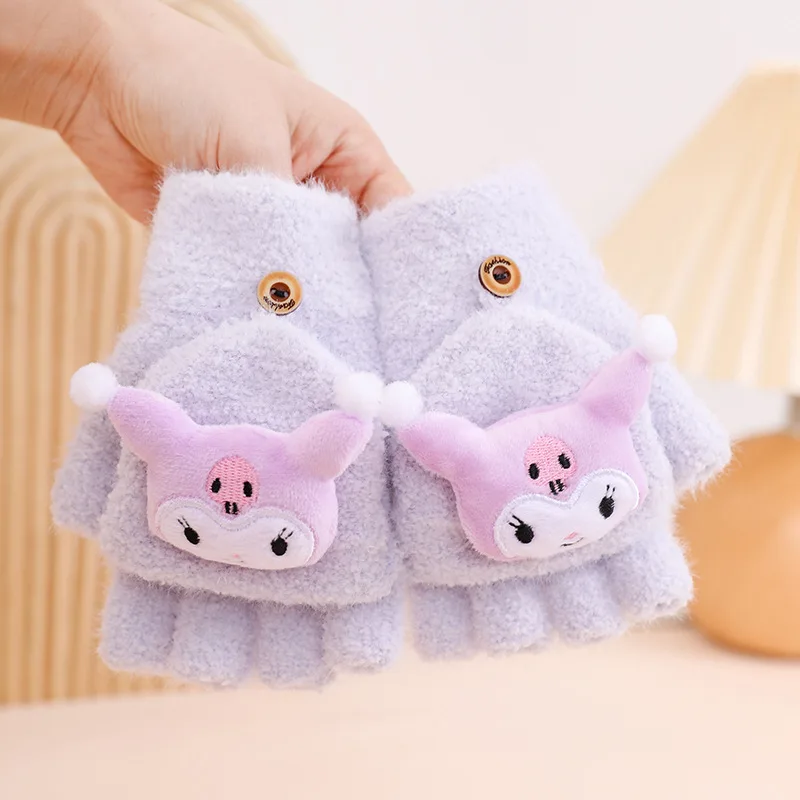 

Sanrio Hello Kitty детские теплые перчатки Kawaii мультфильм зимние теплые перчатки уличные ветрозащитные морозостойкие варежки с откидной крышкой на половину пальца