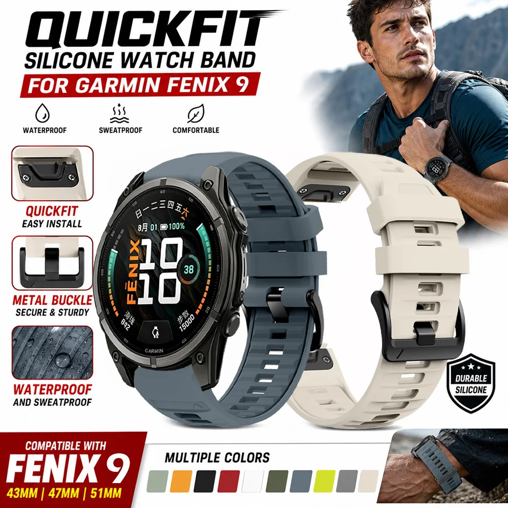 For Garmin Fenix 9 43mm 47mm 51mm Silicone Replacement Strap Waterproof Soft Wrist Band For Garmin Enduro 3 2 Fenix 7 7X 6 6X 5
