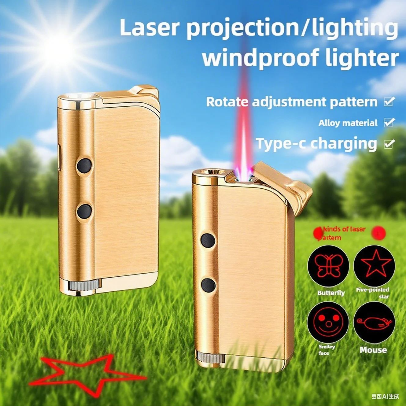 

New Metal Multifunctional Lighting Windproof Red Flame Lighter Outdoor Portable Inflatable Cigar Lighter Barbecue Men's Gift