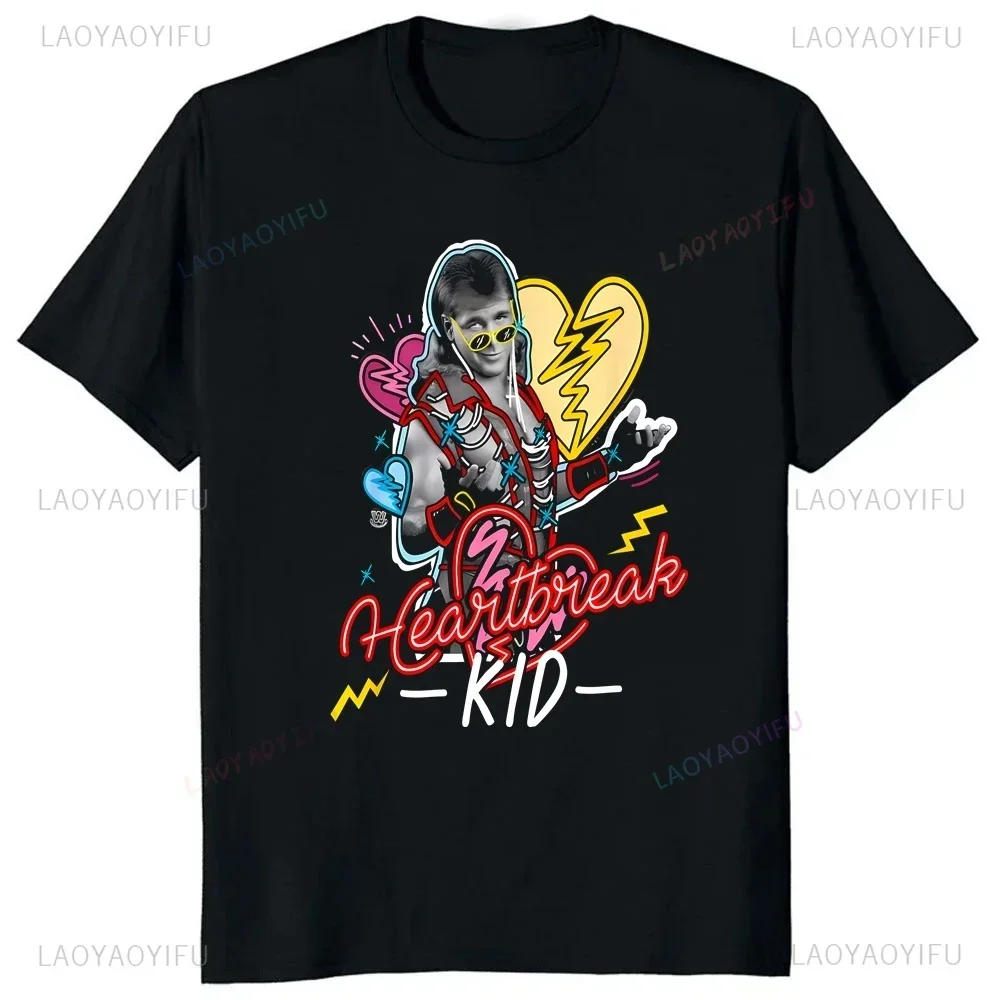 خمر شون مايكلز المصارع تي شيرت طباعة الرجال والنساء قصيرة الأكمام المتضخم طاقم الرقبة موضة الشارع نمط تي شيرت