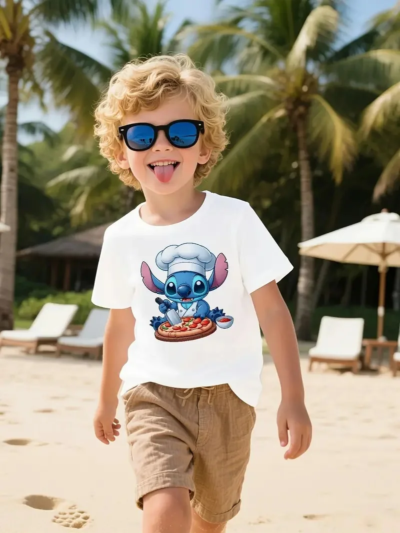 

2025 New Disney Printed Children's Street Fashion Trend Short Sleeve Pure Cotton Round Neck T-shirt