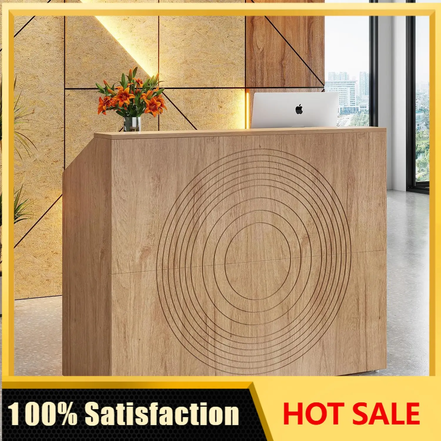 Reception Desk with Counter, Modern Front Desk Reception Room Table with Cable Grommet, 47 inch Retail Counter for Checkout, Lob