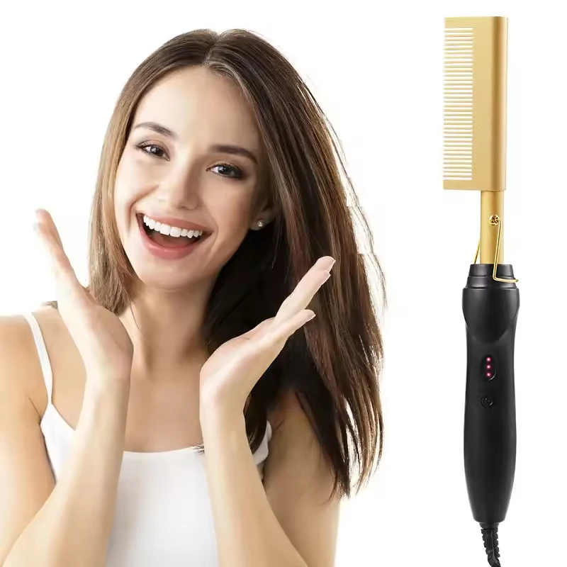 

Hot Comb Electric Hair Straightener Brush Pressing Electric Hot Comb Titanium Copper Hair Curling Comb Magic Hair Curler