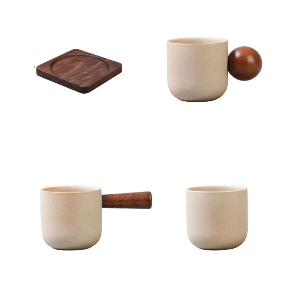 

Drinkware Ceramic Coffee Cup Handmade Wooden Teacup Bowl Heat-resistant with Coaster Tea Drinking Cup Home