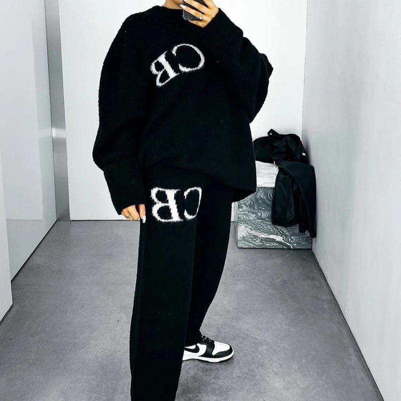 Cole Buxton Premium Primavera/Autunno Minimalista Lettera Logo Jacquard Pantaloni larghi in maglia di lana Pantaloni casual in maglia uomo donna 2025