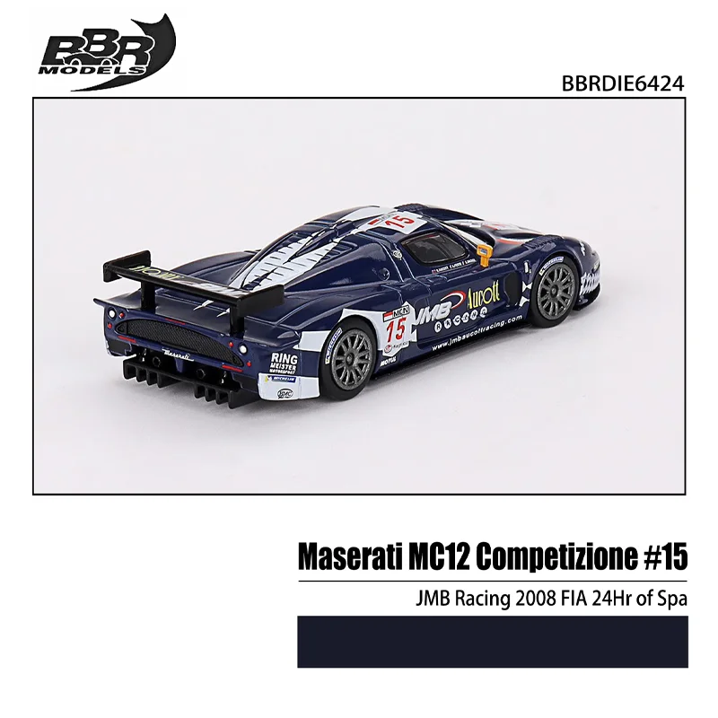 BBR 1/64 신제품 마세라티 MC12 Competizione #15 JMB 레이싱 2008 FIA 24 시간 스파 합금 장난감, 모터 자동차 다이캐스트 금속 모델 선물