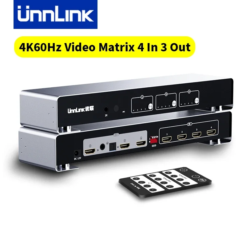 

Unnlink 4K 60Hz HDMI Matrix 4x2 Video Switch Splitter 4 In 2 Out with Optical 3.5mm Audio Converter for Home Theater