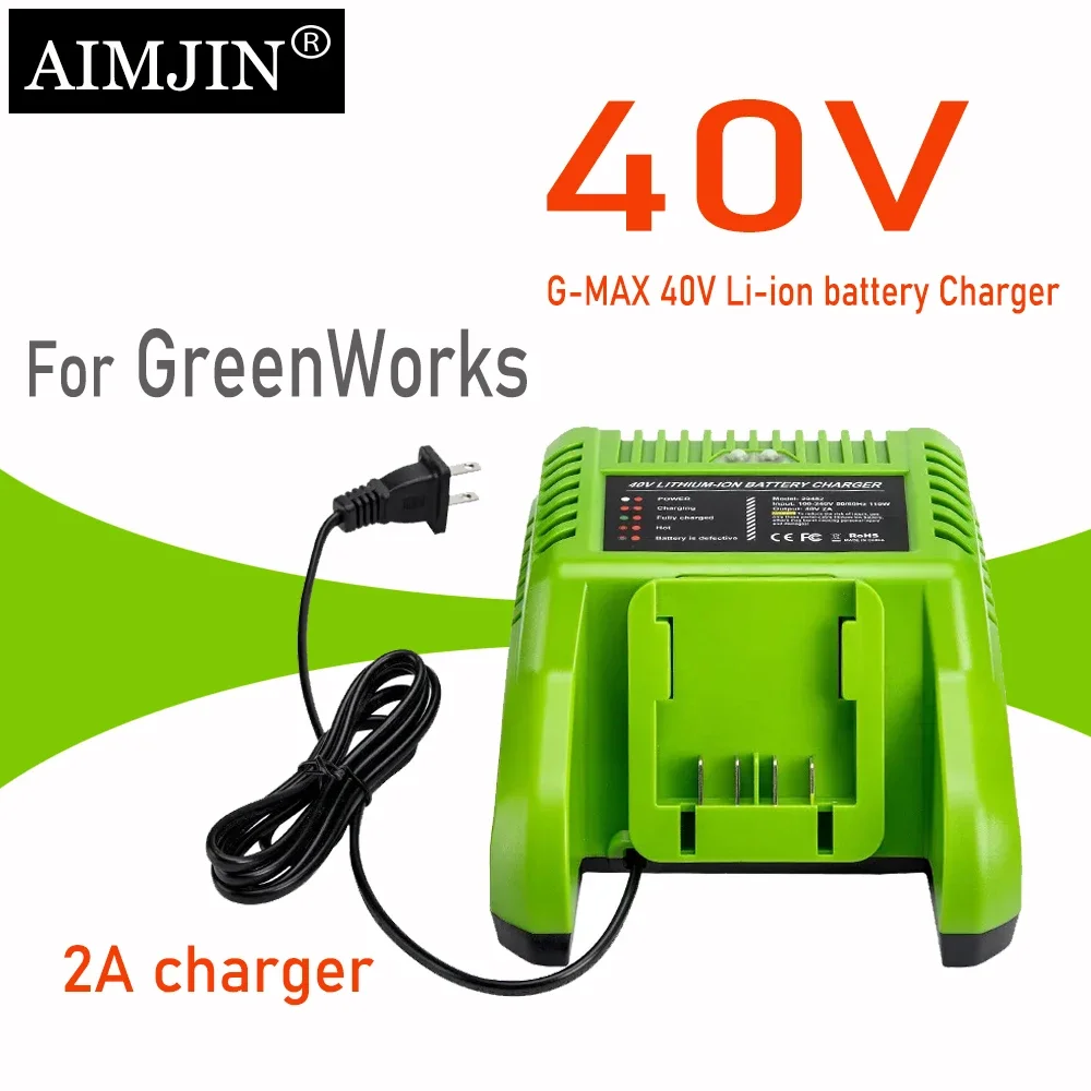 

G-MAX 40V Lithium Battery Charger 29482 For GreenWorks 40V Li-Ion Battery 29472 ST40B410 BA40L210 STBA40B210 29462 20262 29282