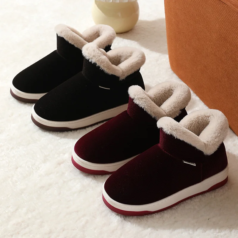 

Зимняя хлопковая обувь для мужчин, новинка 2025 года, уличные хлопковые ботинки на плюшевой подкладке, теплые женские тапочки на меху, пушистая мужская домашняя обувь