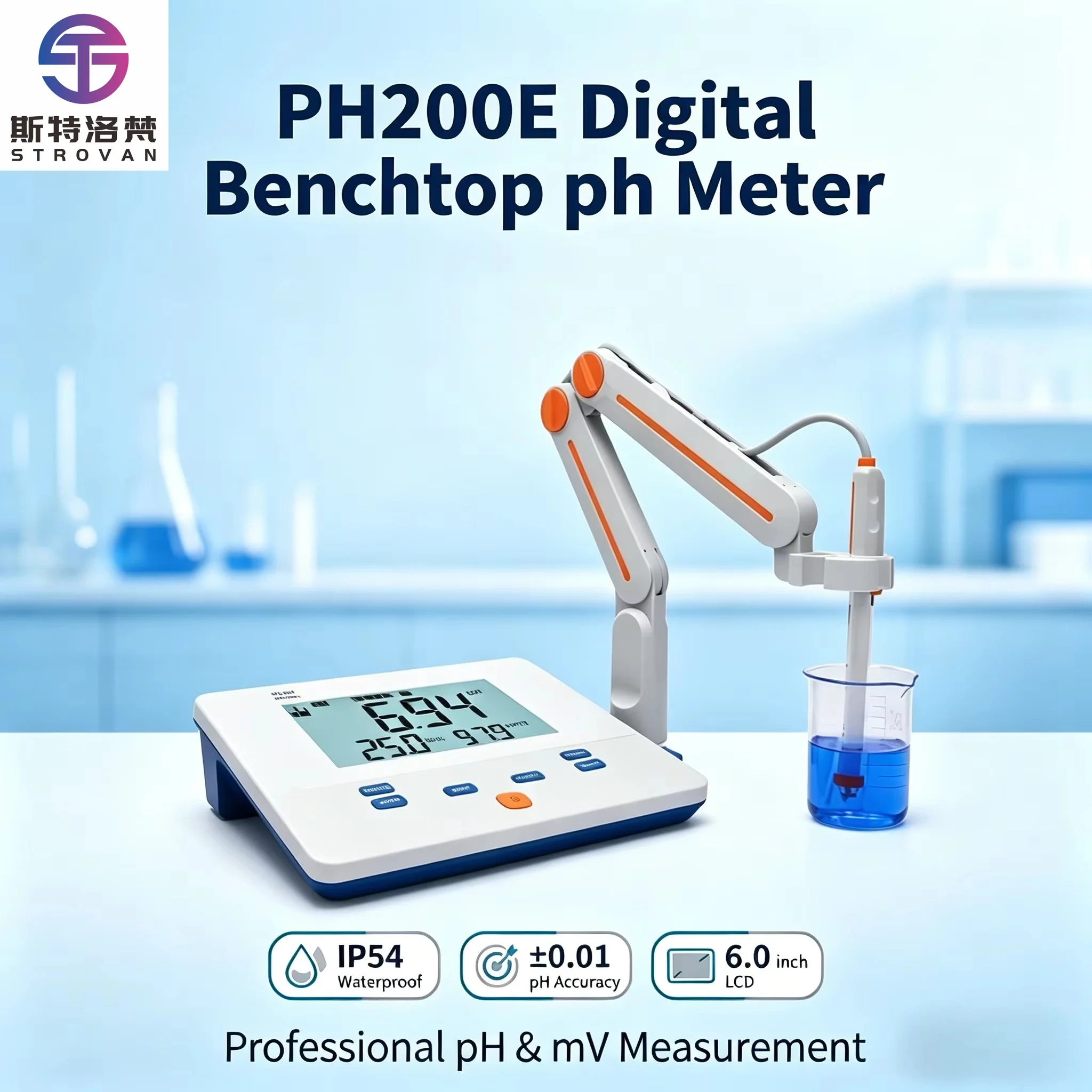 PH200E Industrial Online pH Meter for Water Chemical Milk Fish Farming Liquid Waterproof Dustproof Table Bench Type