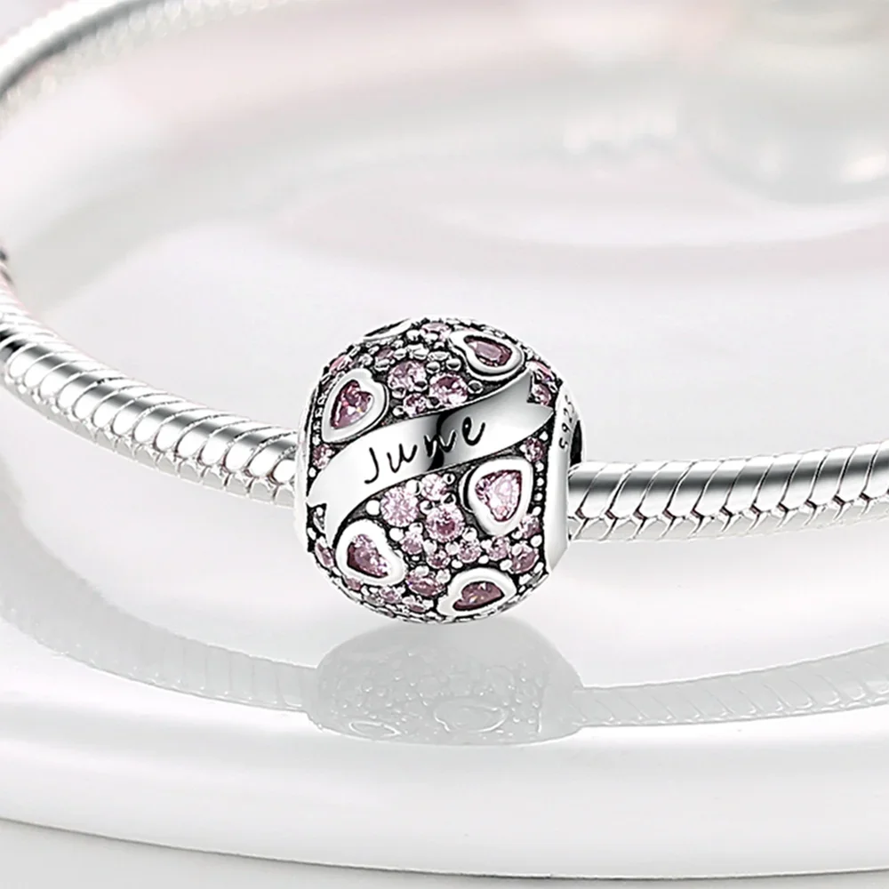 

925 Silver Colored Zircon Round Shape Month Beading January February March Beading Fit Original Bracelet Jewelry Making
