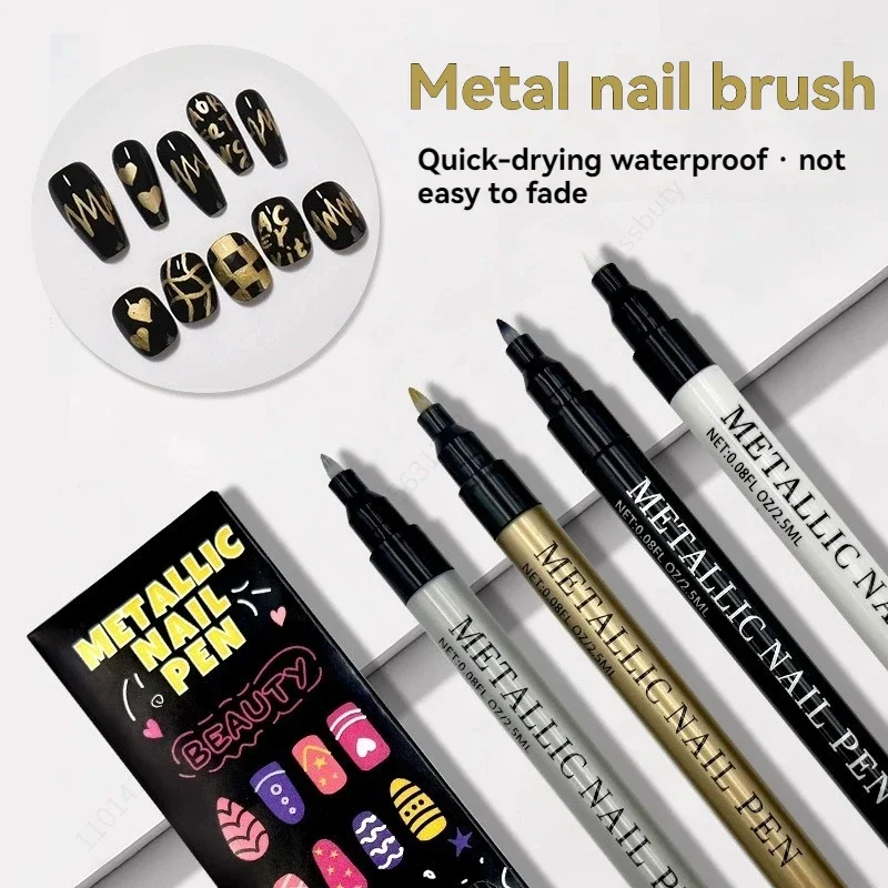 4 Colors Metallic Nail Art Graffiti Pens,Waterproof Nail Drawing Marker for DIY Manicure Nail Line Painting Nail Art Decoration