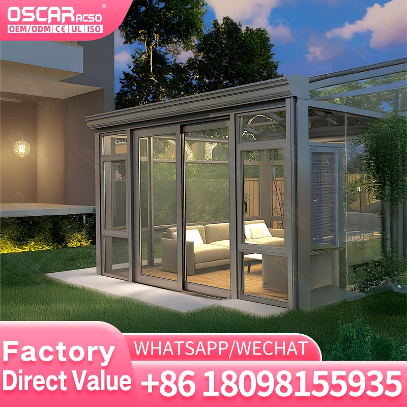 DIY Aluminum Sunroom Kit for Garden Patio Decking Use with Polycarbonate Panels and Sliding Door for UK and US Market