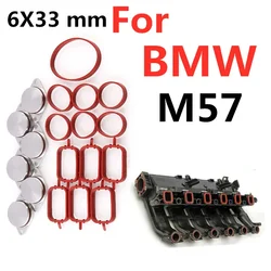 6x33mm bungs para bmw motor diesel redemoinho placas aletas pads reparação apagar kit com coletor de admissão gaxetas m57 535d 335d x5 x6