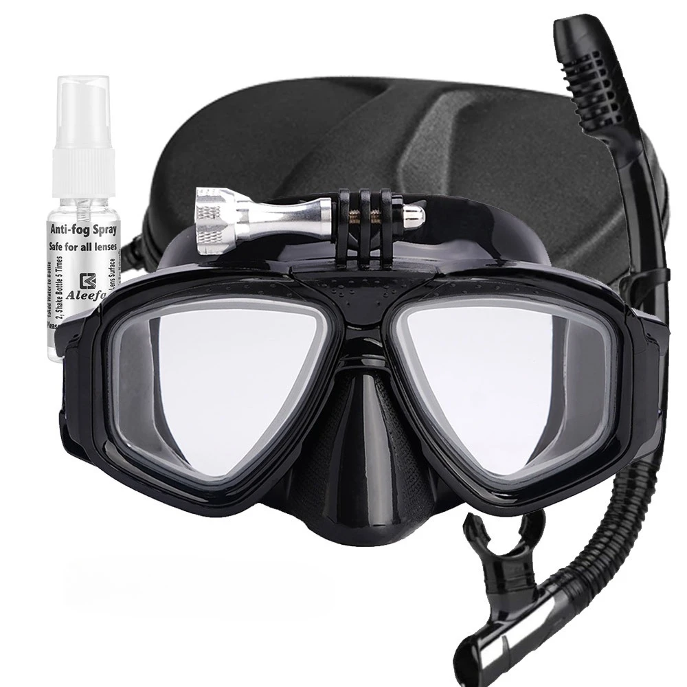 Scuba Myopia Diving Mask Set with Camera mount Tempered Lens Dive Swimming Glasses,Elastic elastic band,Gift Box