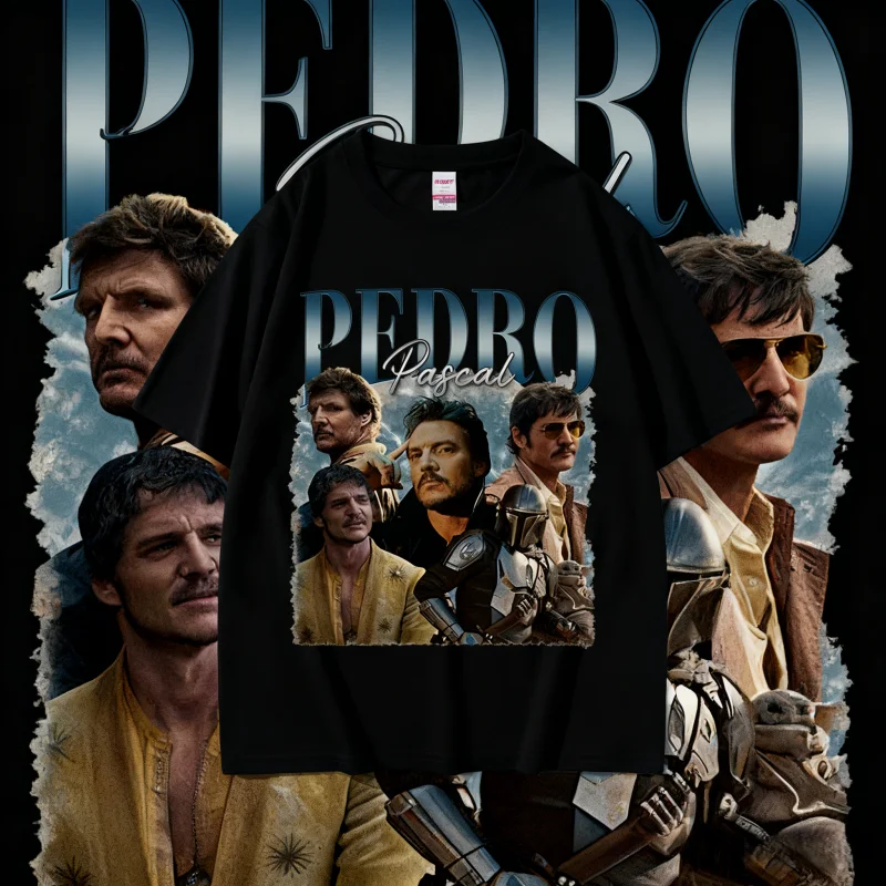 

2025 Summe Funny Pedro Pascal Graphic Print Men's Retro Fashion Cotton Short Sleeve 100% Pure Cotton Printed Leisure T-shirt Y2k