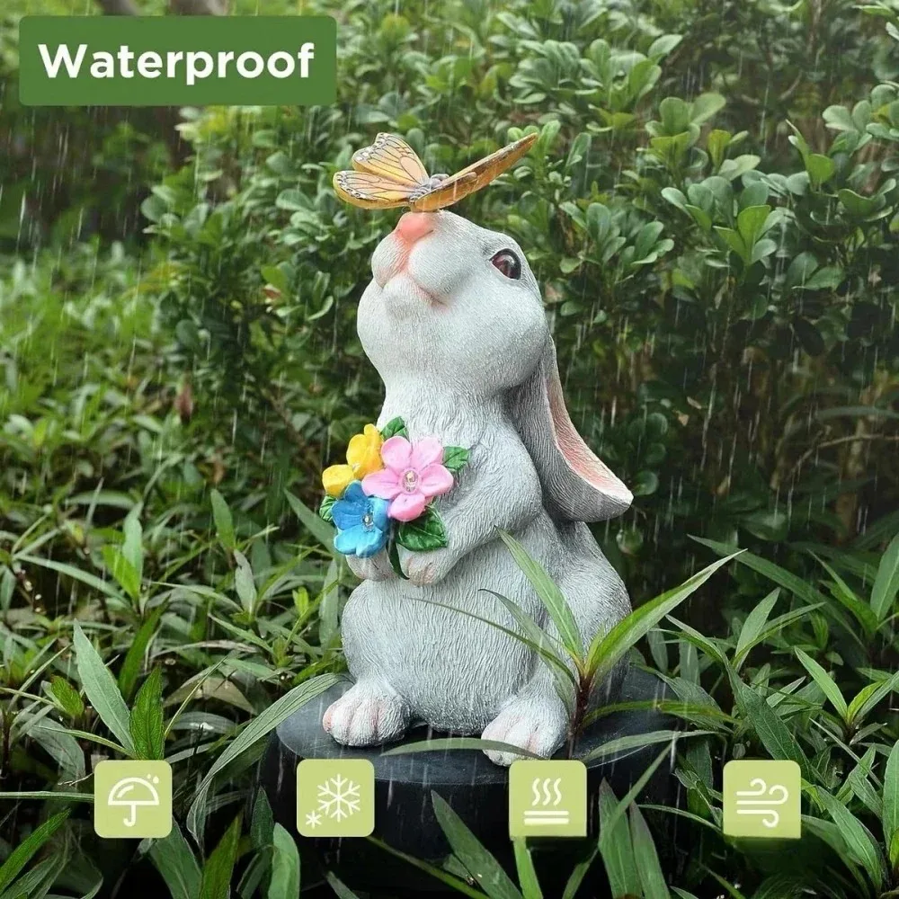 2026 premium solar bunny statue garden decor resin animal figurine butterfly led light outdoor yard courtyard ornament