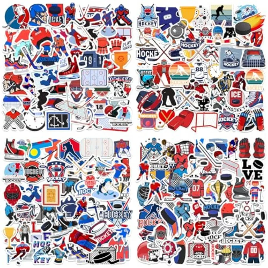 

200 Pcs Ice Hockey Stickers, Hockey Party Favors Supplies Birthday Decorations Gifts Waterproof Vinyl Sports Stickers for Water
