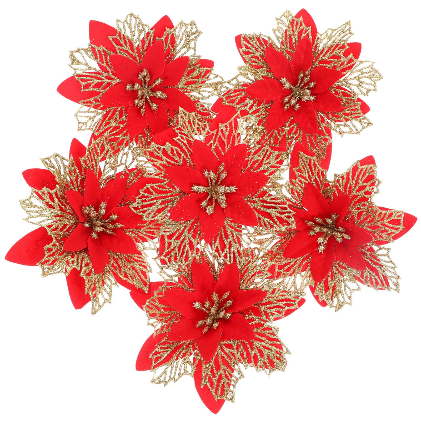 

6pcs Artificial Christmas Flowers Green Decor Tree Holiday Ornament Plastic Xmas Flower Wreath Accessory Christmas TreeFlower