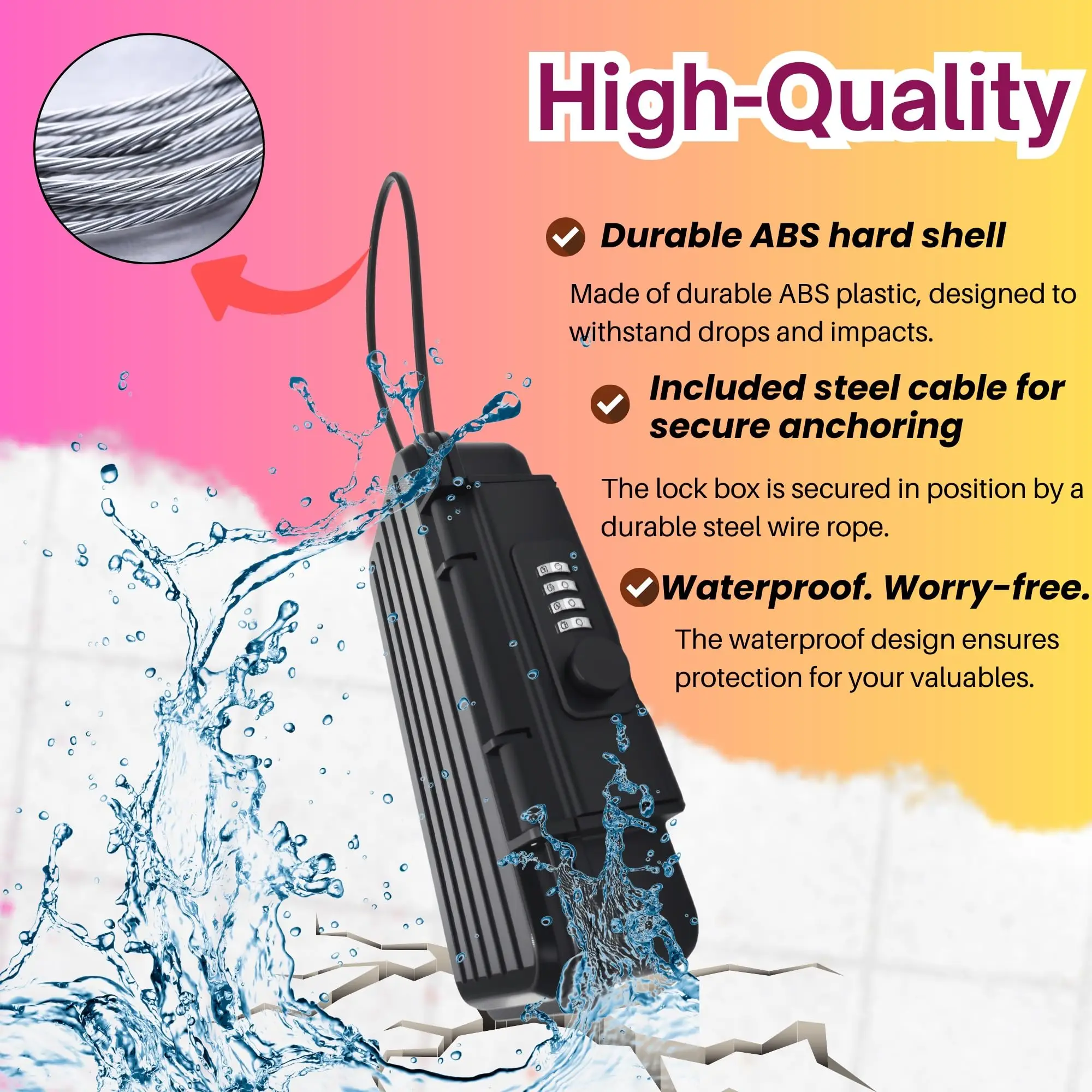 Portable Security Lock Box with Combination Lock Waterproof Mini Safe Box with Cable Travel Storage Case for Hotel Car Office ﻿