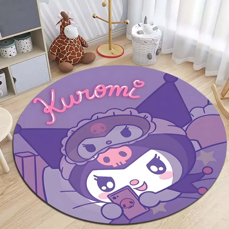 Japan Sanrio Kuromi Printed Round Carpet Living Room Sofa Table Carpet Large Pet Mat Soft Round Rug Home Decor Grils Gifts