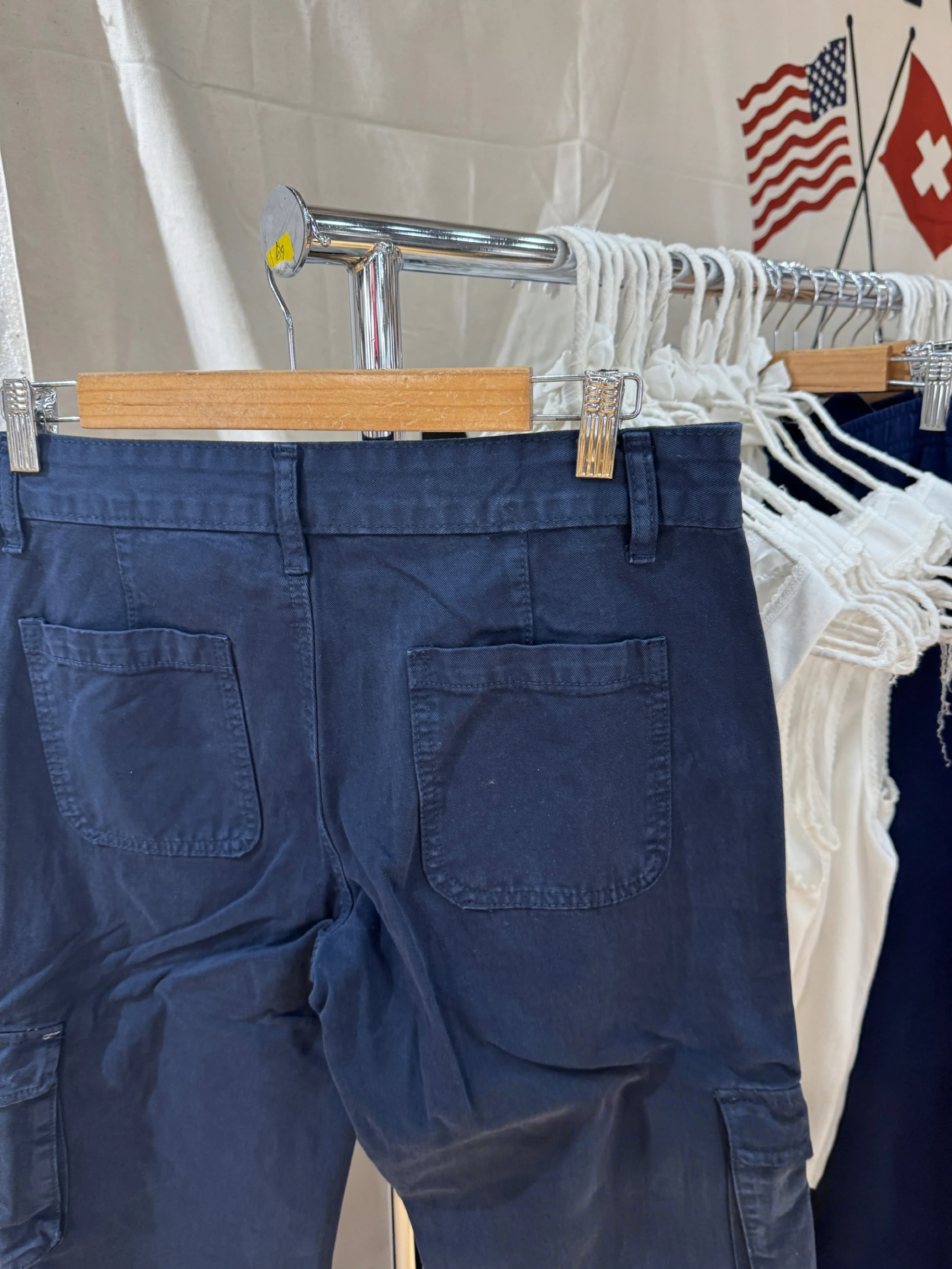 Tasche Pantaloni cargo vintage blu scuro Pantaloni lunghi dritti in cotone a vita alta estivi da donna Pantaloni casual streetwear nuovi solidi