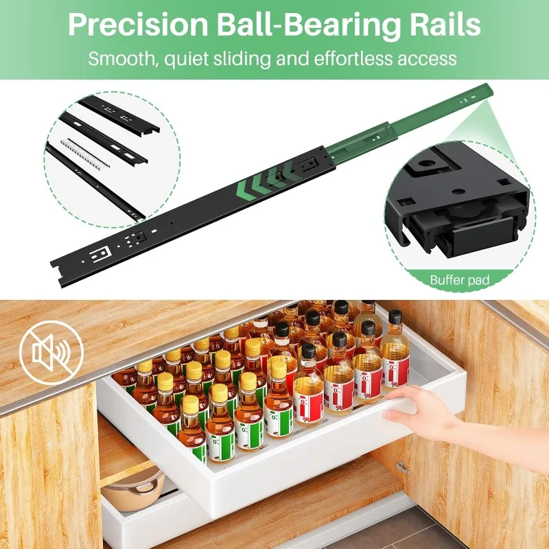 

21"Deep, Heavy Duty Full-Extension Slide out Drawers for Kitchen Cabinets with Nano Adhesive, Roll Out Shelf Sliding Cabinet
