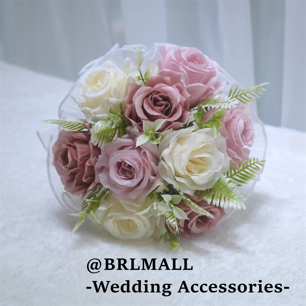 BRLMALL Real Images Boho Wedding Bouquet with Dried Flowers Bridesmaid Bouquet, Photo Prop Artificial Wedding Flowers
