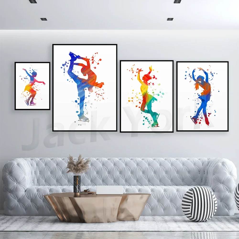 Figure skater girl, Ice skater gifts, Ice skater , Sport print, Figure skating art, Girl room artwork, Woman dancer watercolor view 3