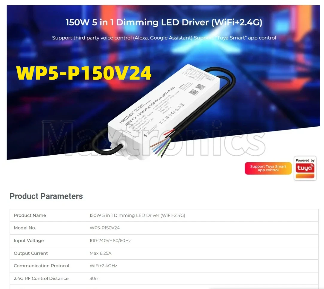 WiFi 2.4G 5 in 1 Dimming LED Driver DC24V 75W/150W Waterproof Wireless RF Control Power Single Color Dual White RGB RGBW RGB+CCT