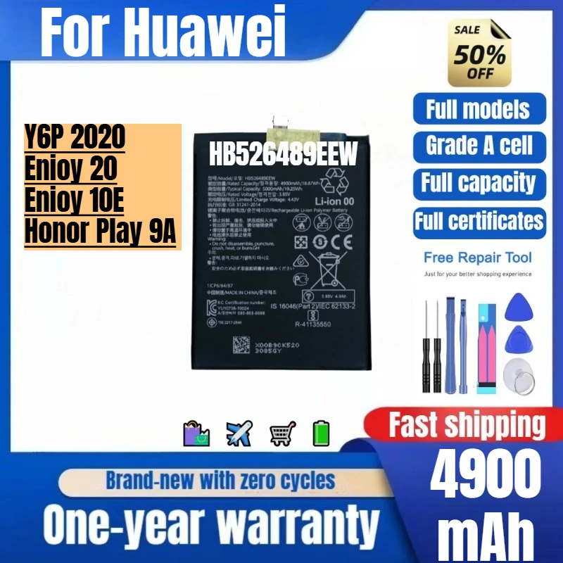 HB526489EEW for Huawei Y6P 2020/Enioy 20/Enioy 10E/Honor Play 9A Phone Battery High Quality  Replacement Bateria with Tools