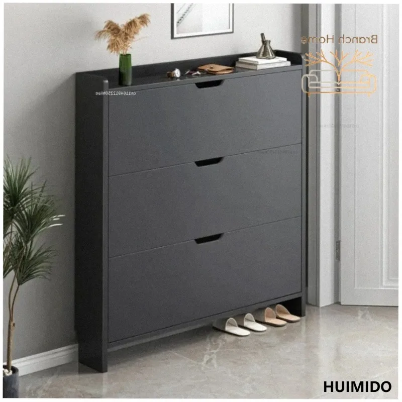 Ultra Thin Shoe Cabinet 17cm Slim Flip Drawer Narrow Space Saving Entryway Storage Modern Minimalist Hallway Organizer