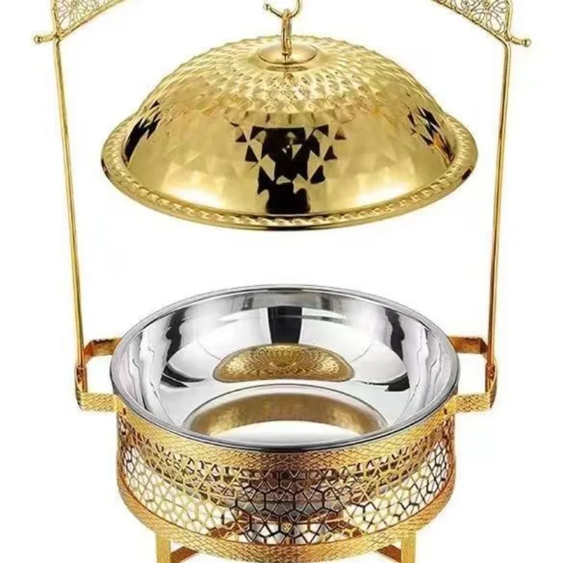 Stainless Steel Golden Alcohol Stove Hot Pot Hanging Cover Hotel Restaurant Buffet Stove Thermal Insulation Heating Container