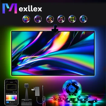 앰비언트 RGBIC TV LED 백라이트 카메라, 스마트 투야 와이파이 앱 제어, 음악 동기화 몰입형 스트립 라이트, PC 게임 침실용, 5M 