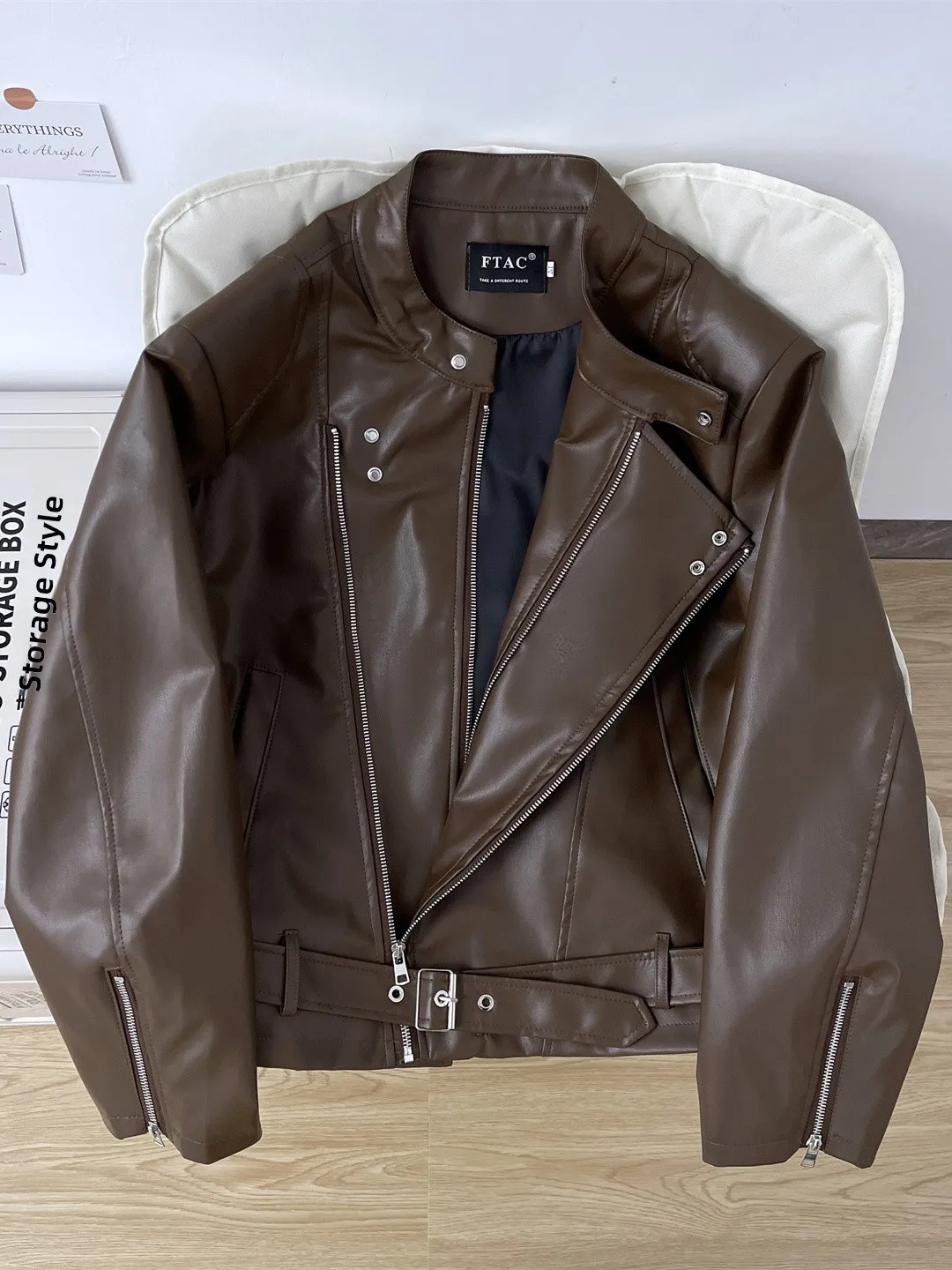 American Style PU Leather Jacket with Shoulder Pads And Diagonal Zipper for Men And Women Spring Autumn Loose Design Trendy O...