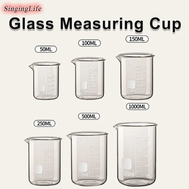 Glass Measuring Cup High Borosilicate Clear Scale Cup Heat-resistant Laboratory Beaker Household Kitchen Baking Measuring Tools